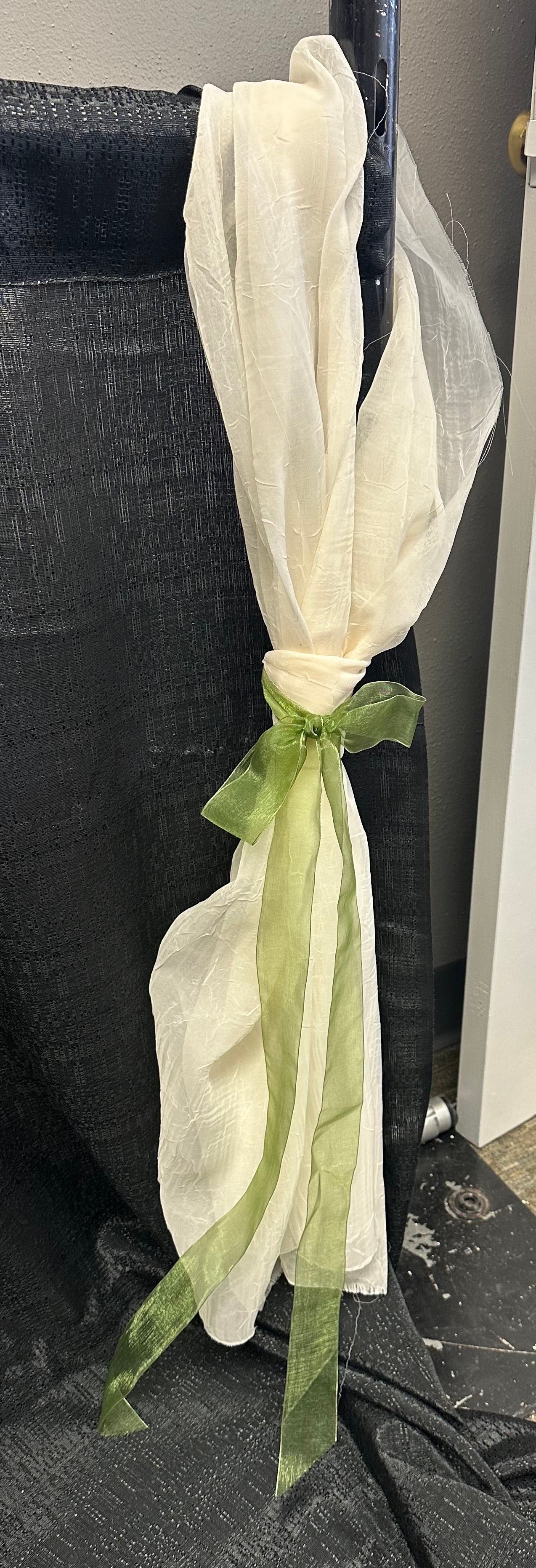 Ivory Pew Bows with Green Ribbon