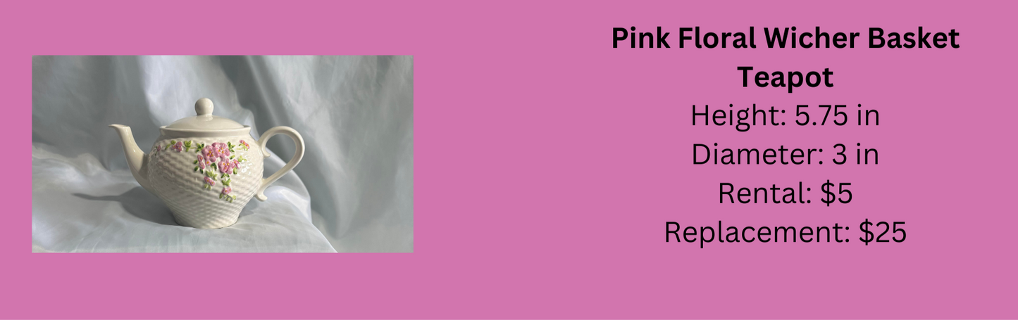 Pink Floral Wicker Basket Teapot