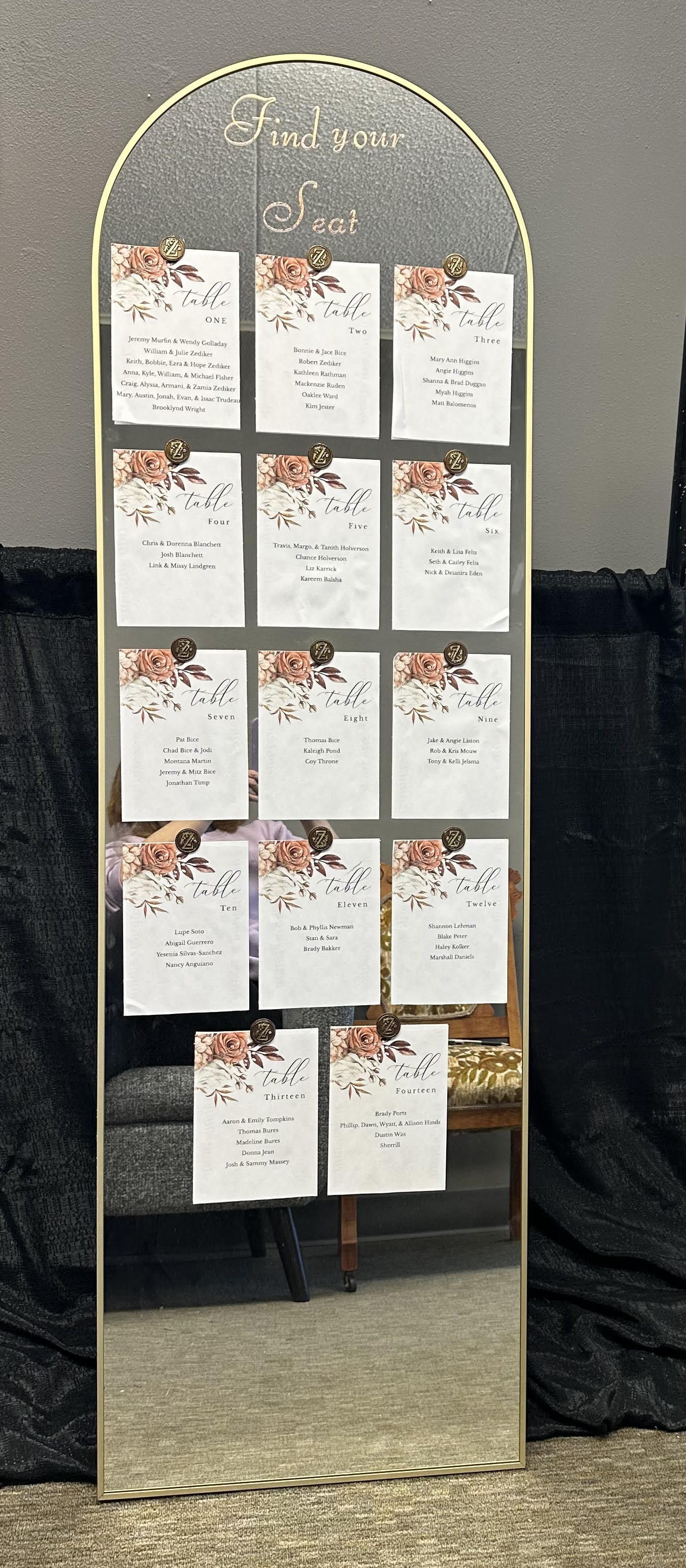 Seating Chart Mirror Serendipity Event Rentals