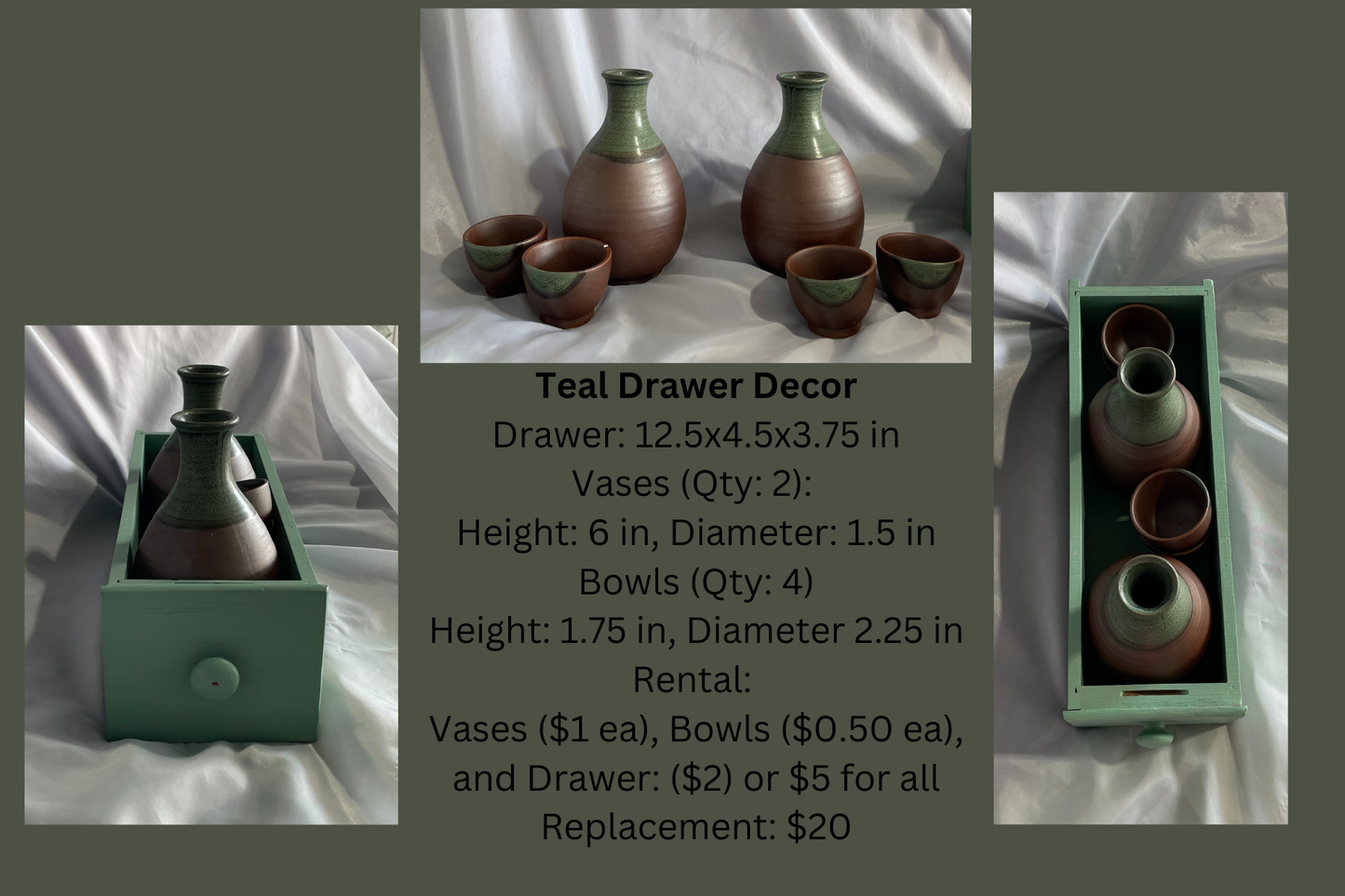 Teal Drawer Decor Set