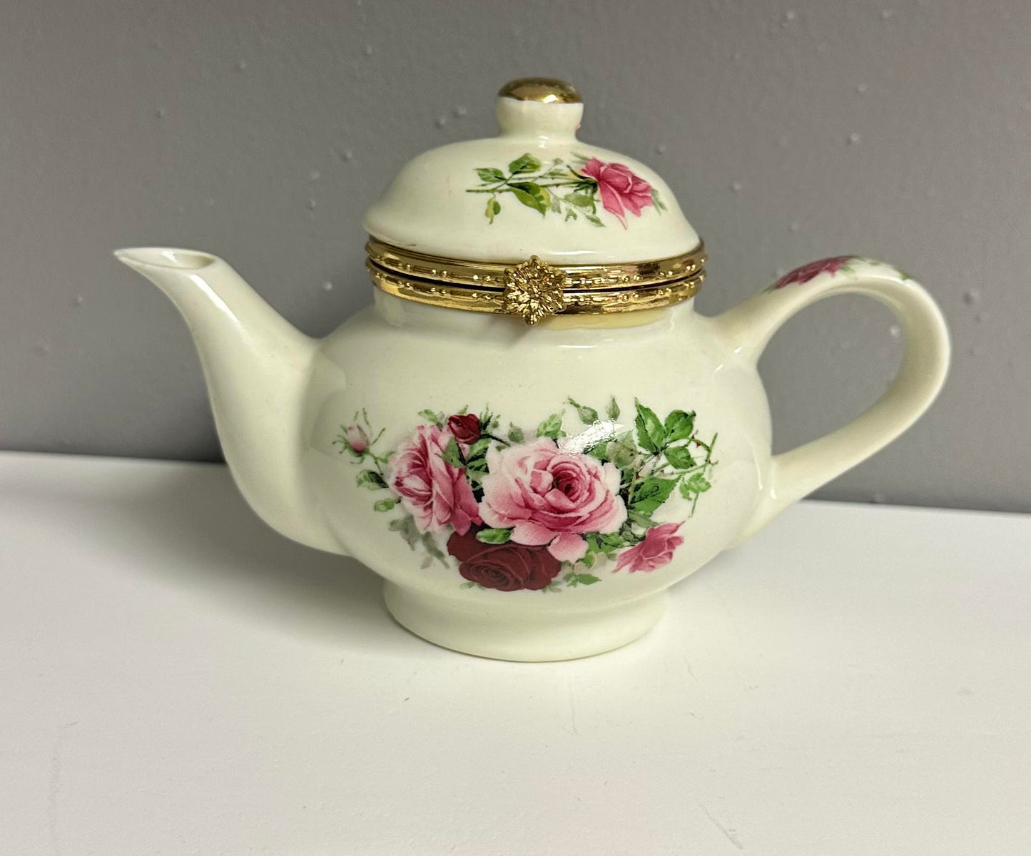 Tiny Floral Tea Pot with Gold Lining
