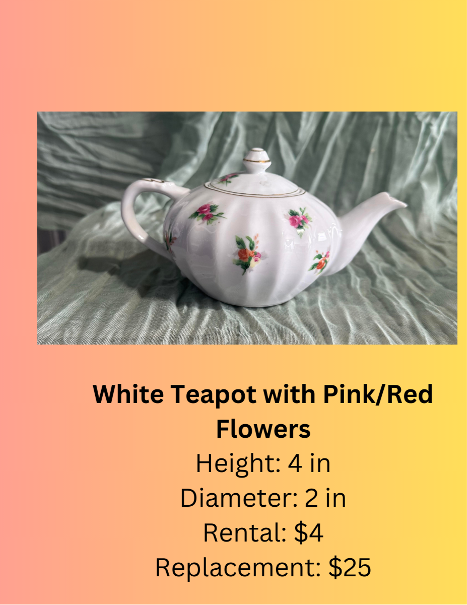 White Teapot with Pink/Red Flowers