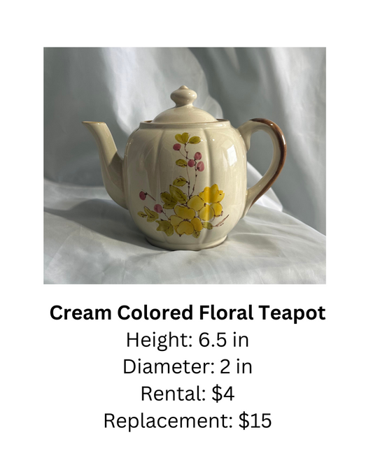 Cream Colored Floral Teapot