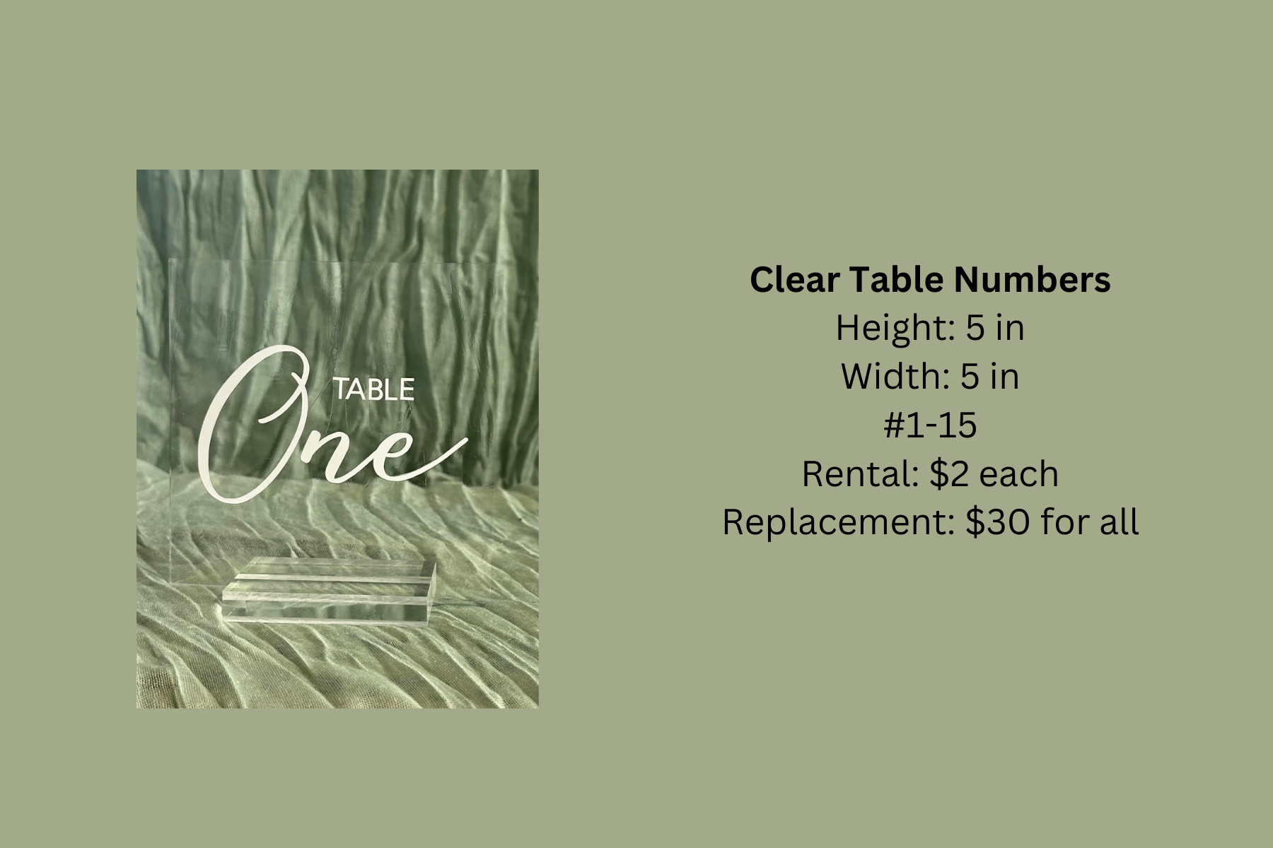 Clear Table Numbers – Serendipity Event Rentals
