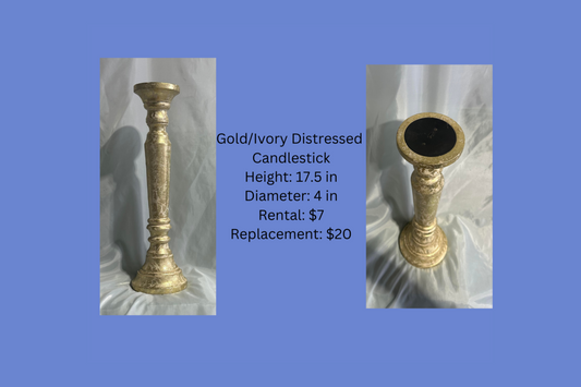 RENTAL Gold/Ivory Distressed Candlestick RENTAL