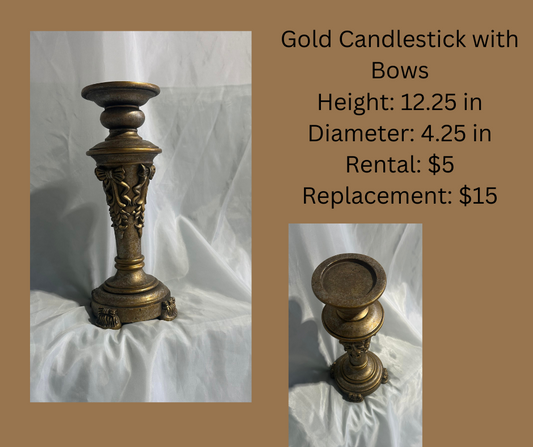 RENTAL Gold Candlestick with Bows RENTAL