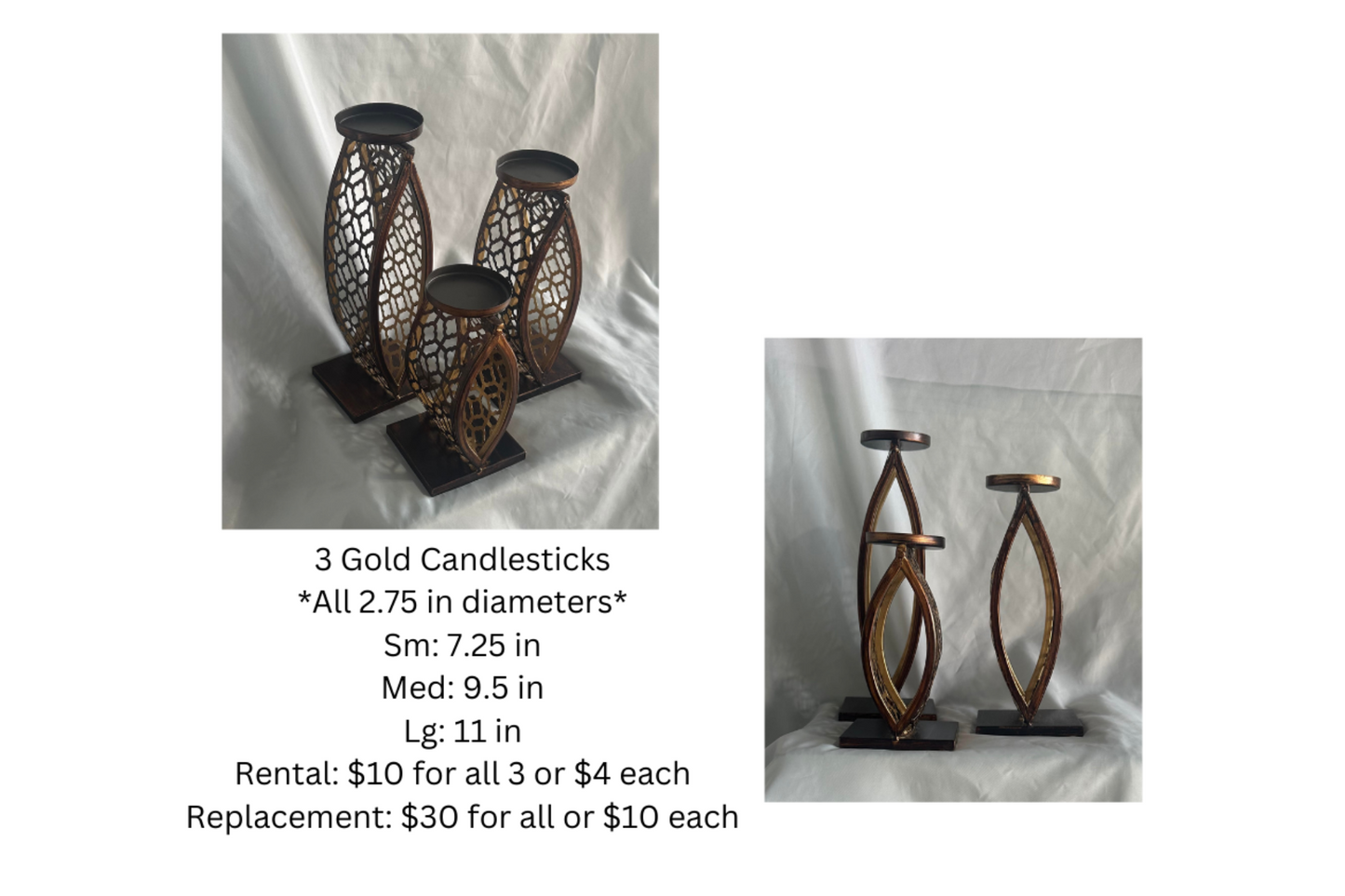 RENTAL 3 Gold Candlesticks RENTAL