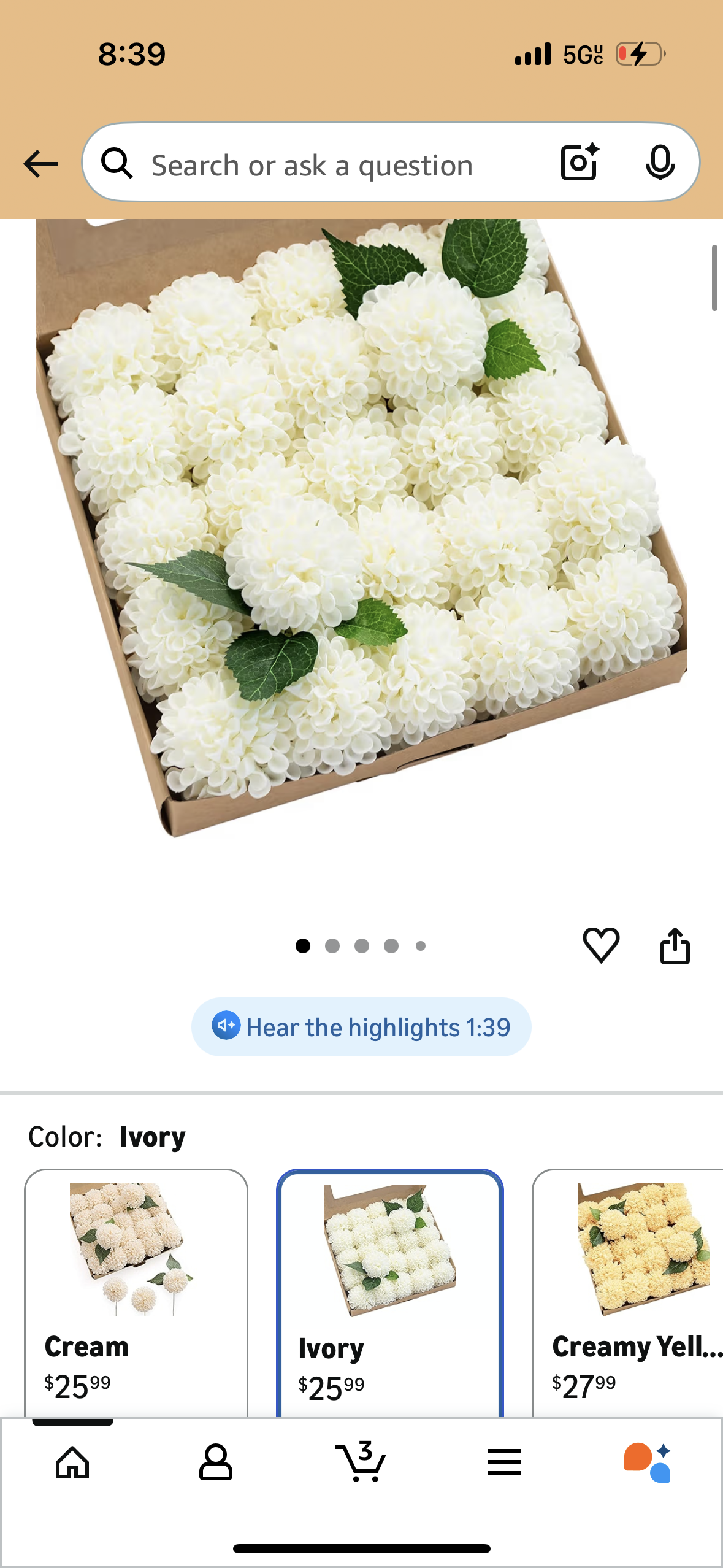 Ivory Silk Flowers