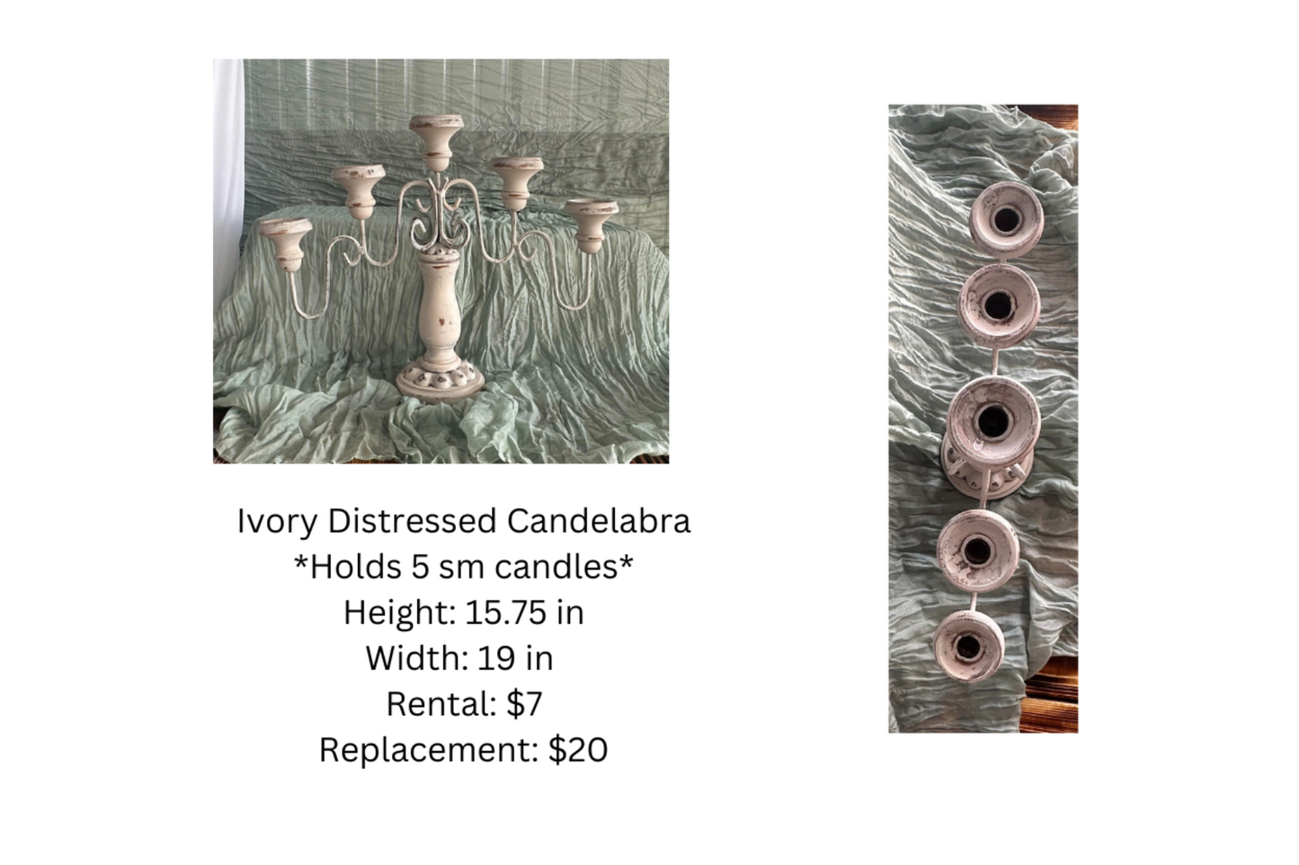 RENTAL Ivory Distressed Candelabra RENTAL