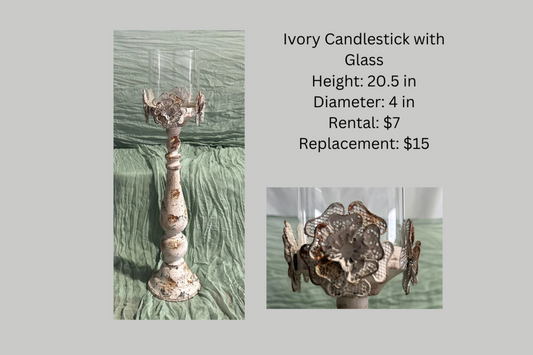 RENTAL Ivory Candlestick with Glass RENTAL