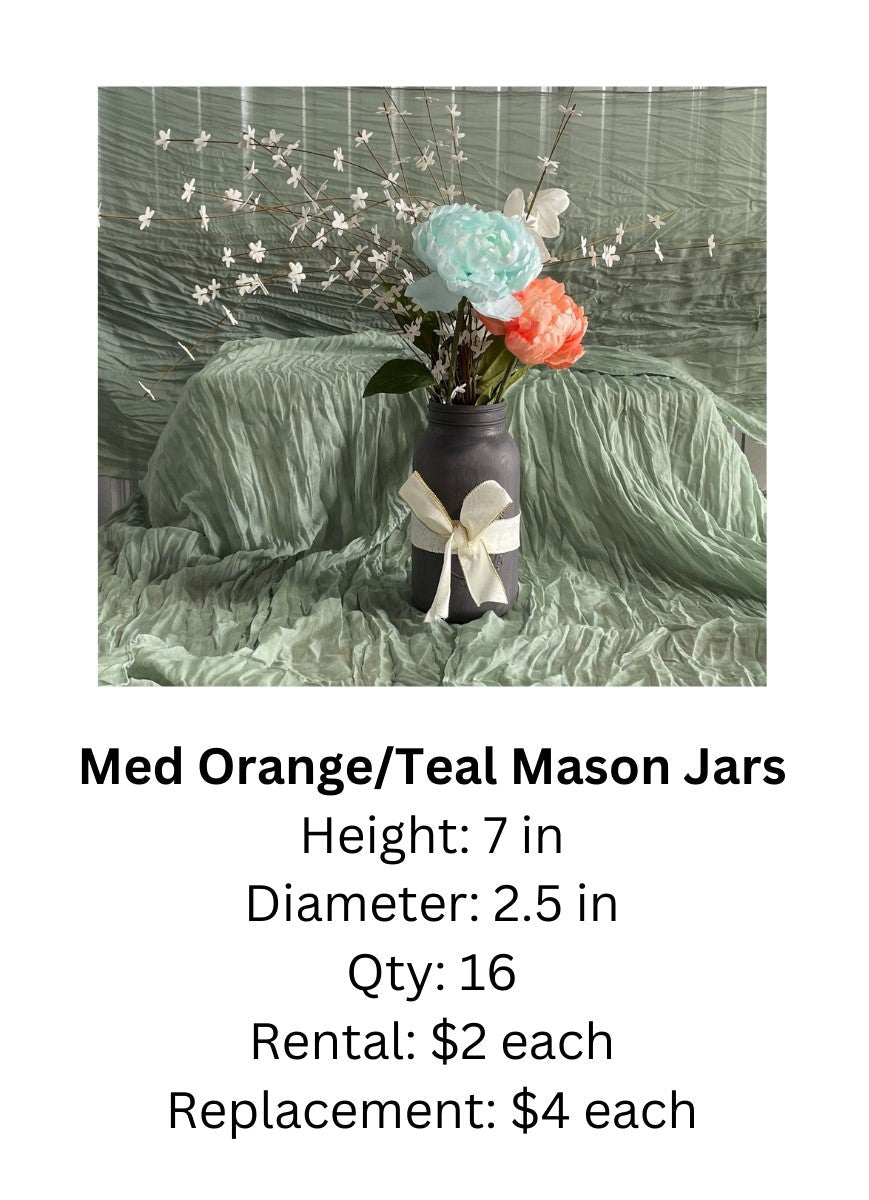 Med Orange and Teal Mason Jars
