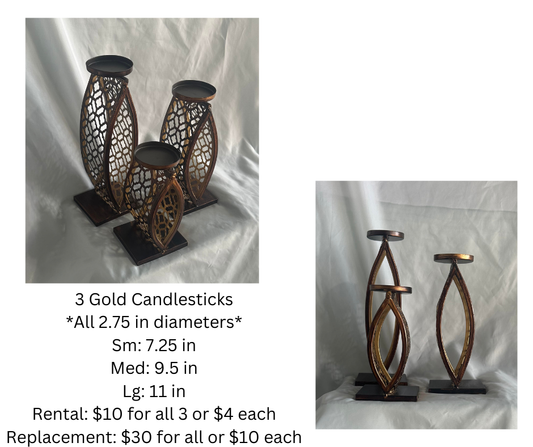 RENTAL 3 Gold Candlesticks RENTAL